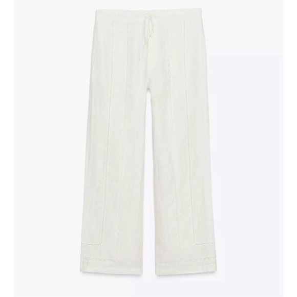 Zara 100% linen drawstring pants ladder stitch - Picture 2 of 10